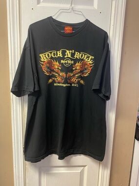 Hard Rock Cafe Black Tee with Yellow and Red Dragon Graphic